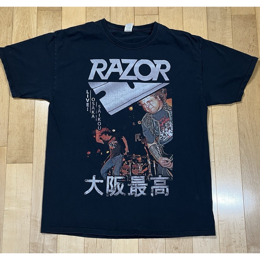 Vintage RAZOR Live! Osaka Saikou Japan Mid-2000s Tee Size L Black Graphic